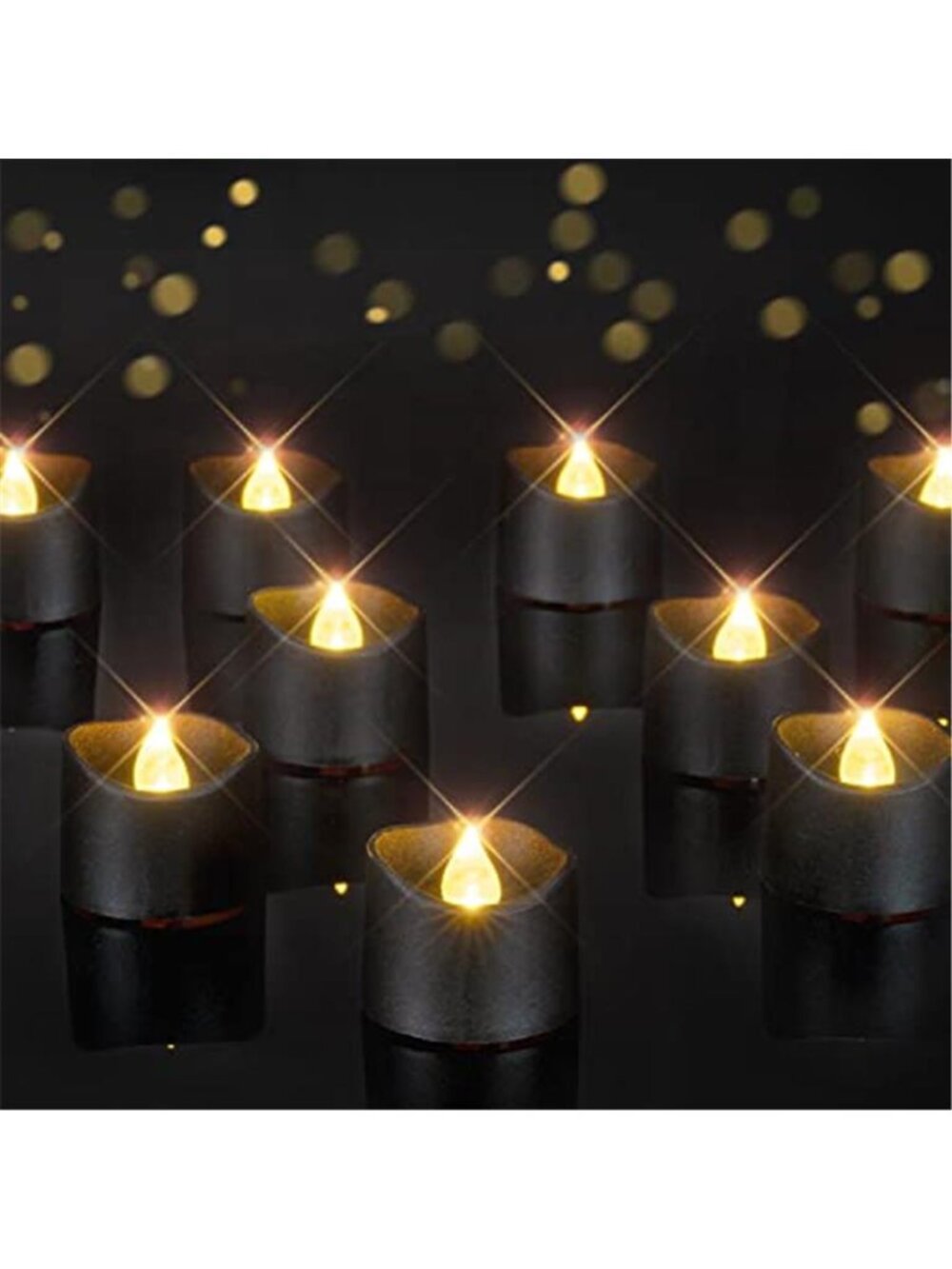24-Pack Black Flameless Battery Tea Light Candles, 200+ Hours